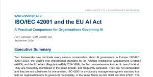 ISO42001 and the EU AI Act comparison whitepaper cover, SAM Charter